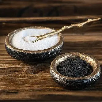 GOLD SALT AND PEPPER SERVER WITH ONE 3" GOLD SPOON