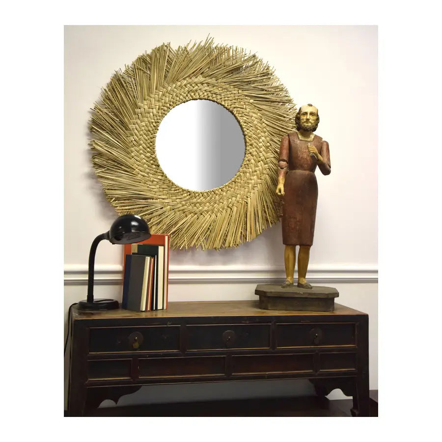 Round Seagrass Mirror
