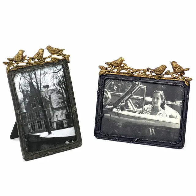 Pewter Photo frame with Gold Leaf Bird