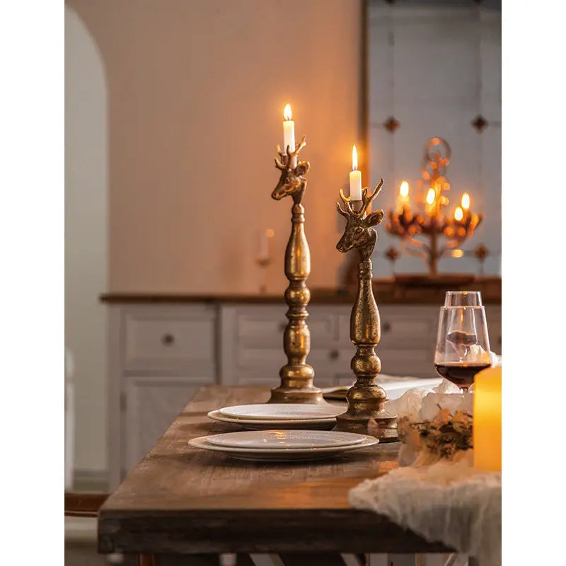 Antique Brass Deer Head Candle Holder