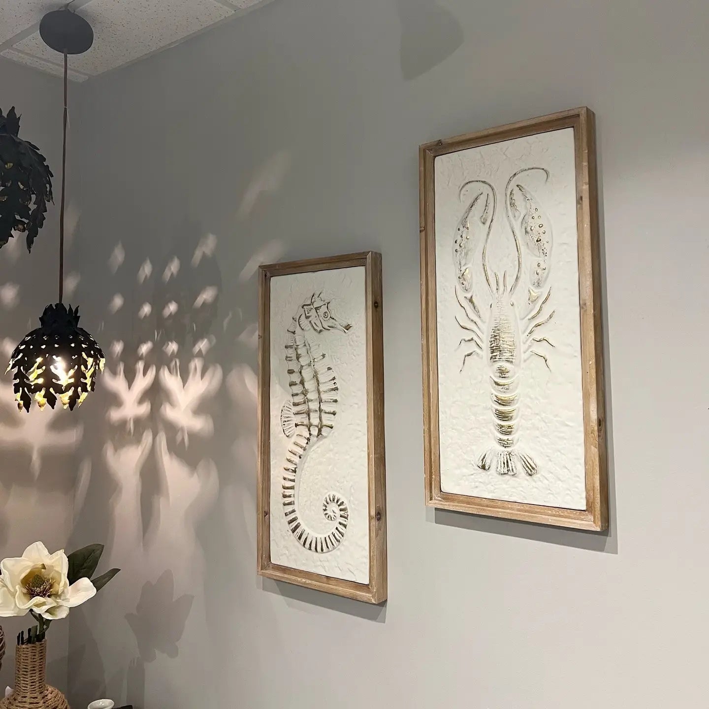Wood-Framed Marine Life Wall Decor