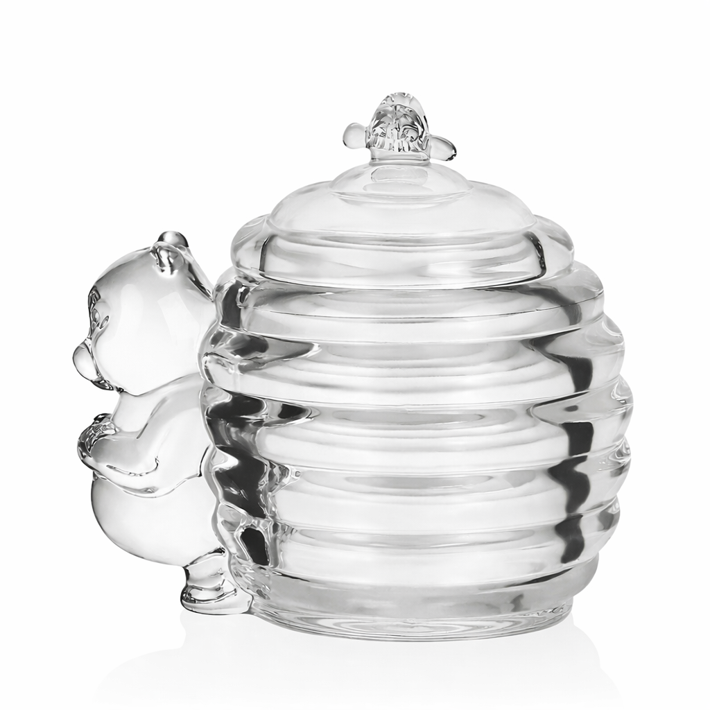 Glass Bear Honey Jar with Dipper Lid
