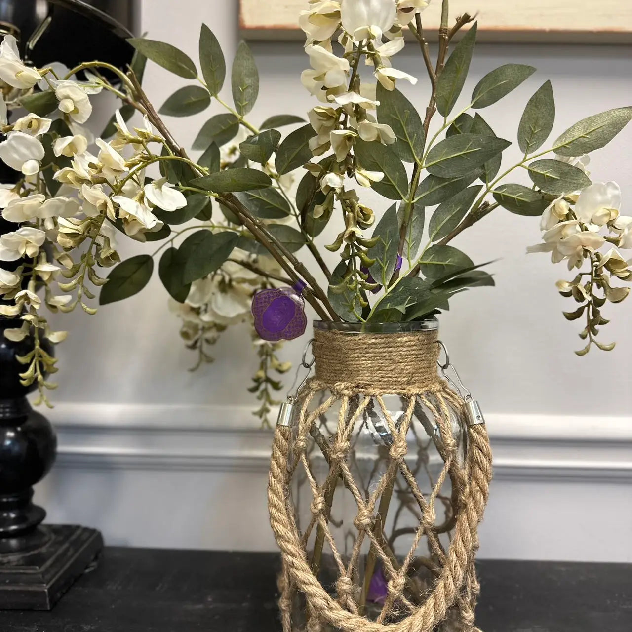 Vintage Hand-woven Mesh Pocket Hanging Glass Vase