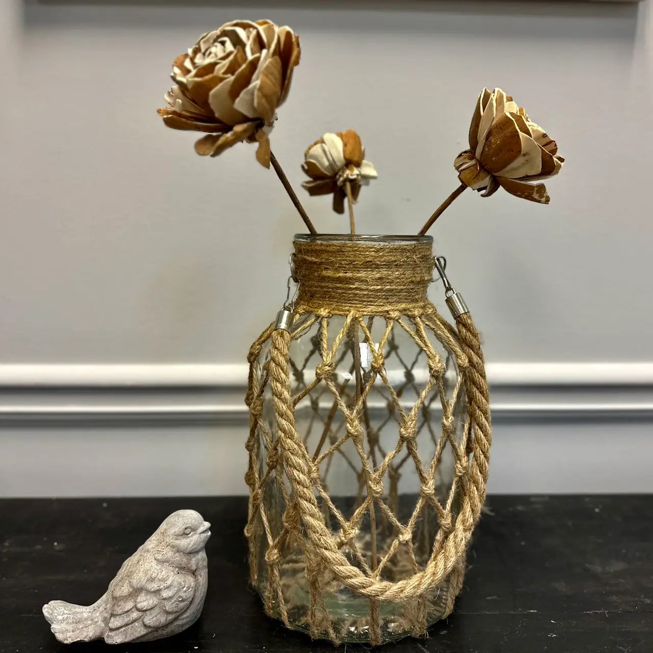 Vintage Hand-woven Mesh Pocket Hanging Glass Vase
