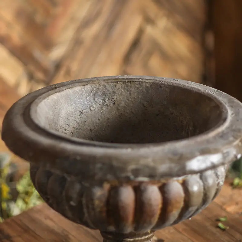 Distressed Black Pedestal Urn Planter