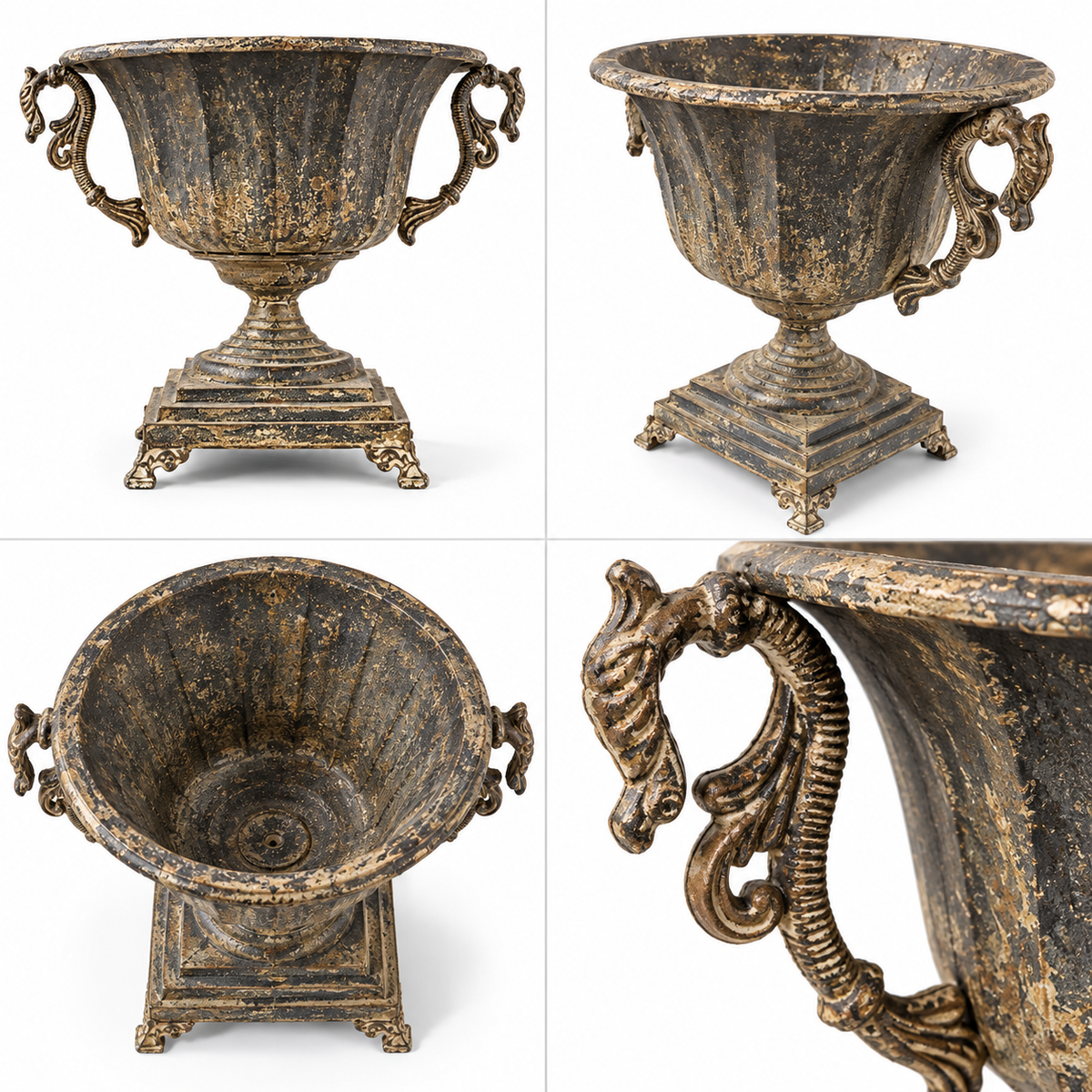Distressed Black Iron Urn