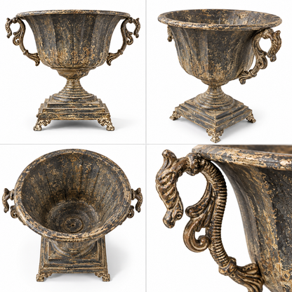 Distressed Black Iron Urn