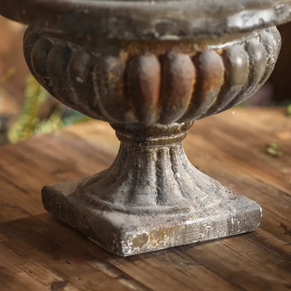 Distressed Black Pedestal Urn Planter