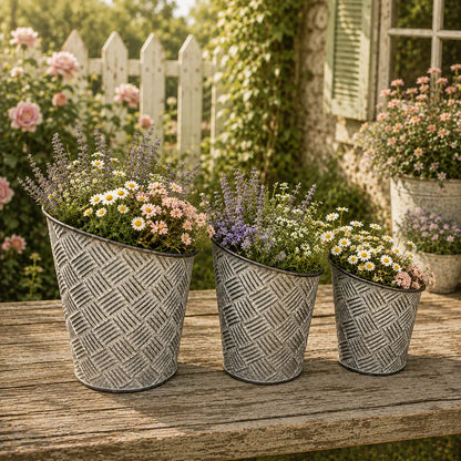Round Basketweave Planters