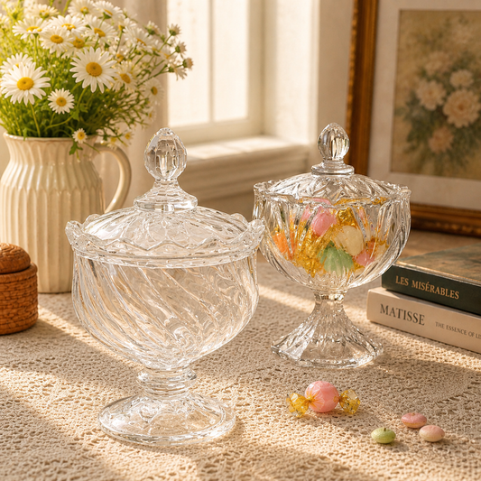 Glass Candy Jar with Lid & Pedestal Base