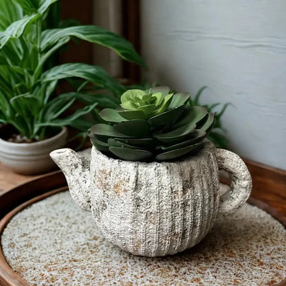 Cement Rustic Teapot Succulent Planter