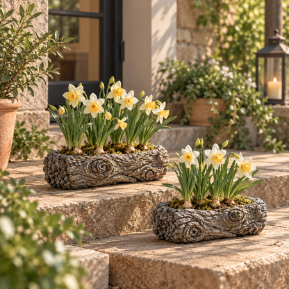 Large Cement Log Planter