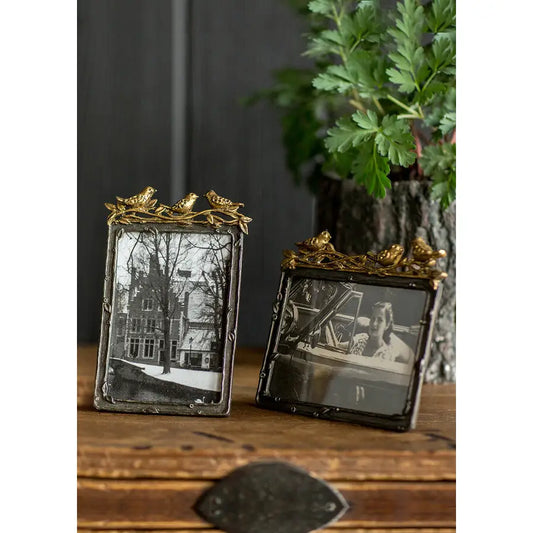 Pewter Photo frame with Gold Leaf Bird