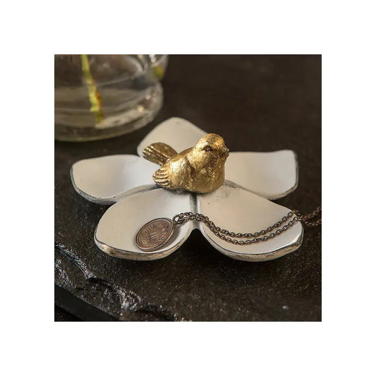 WHITE FLOWER GOLD BIRD JEWELRY SHELF