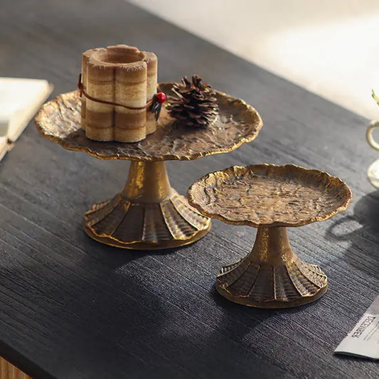 Gold Pedestal Display Tray With Stand (Set of 2)
