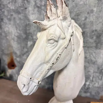 Distressed White Horse Head Bust Sculpture