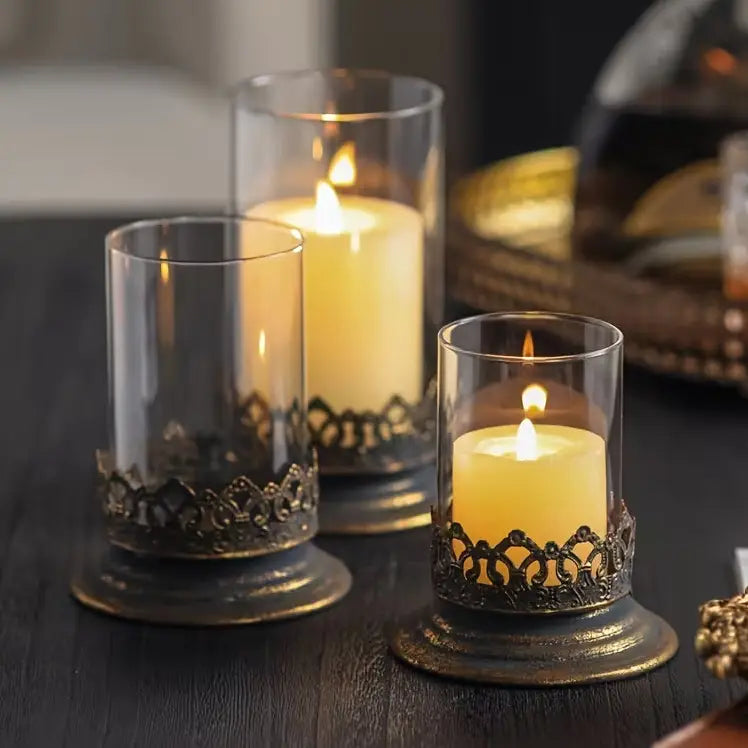 Glass & Metal Candle Holder Set of 3