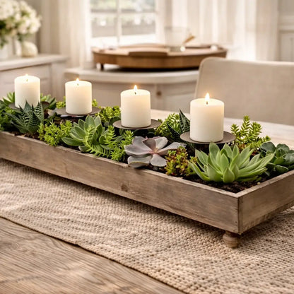 Rustic Recycled Pine Four Candle Holder Centerpiece