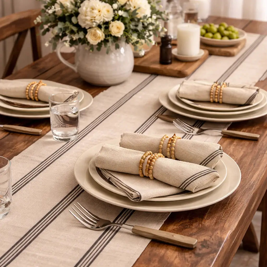 Cotton Black and Beige Striped Runner