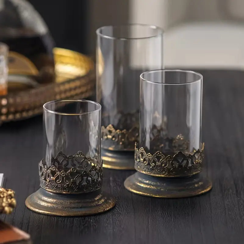 Glass & Metal Candle Holder Set of 3