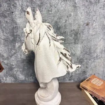 Distressed White Horse Head Bust Sculpture
