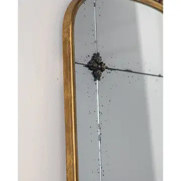 Antique-Style Arched Wall Mirror with Gold Finish Frame