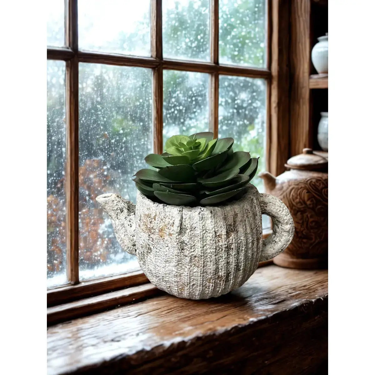 Cement Rustic Teapot Succulent Planter