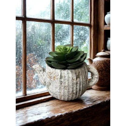 Cement Rustic Teapot Succulent Planter