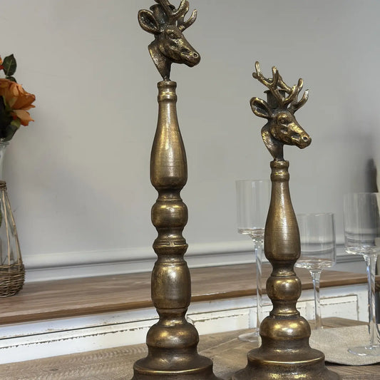 Antique Brass Deer Head Candle Holder