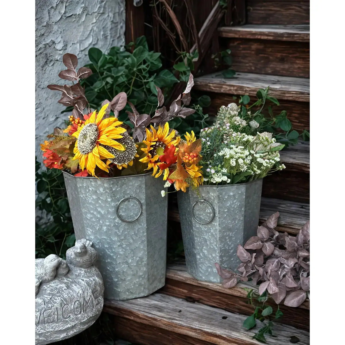Beveled Zinc Planters With Handles