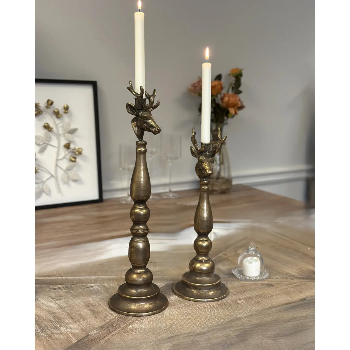 Antique Brass Deer Head Candle Holder