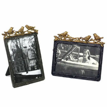 Pewter Photo frame with Gold Leaf Bird
