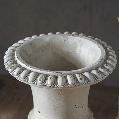 Distressed White Pedestal Urn Planter
