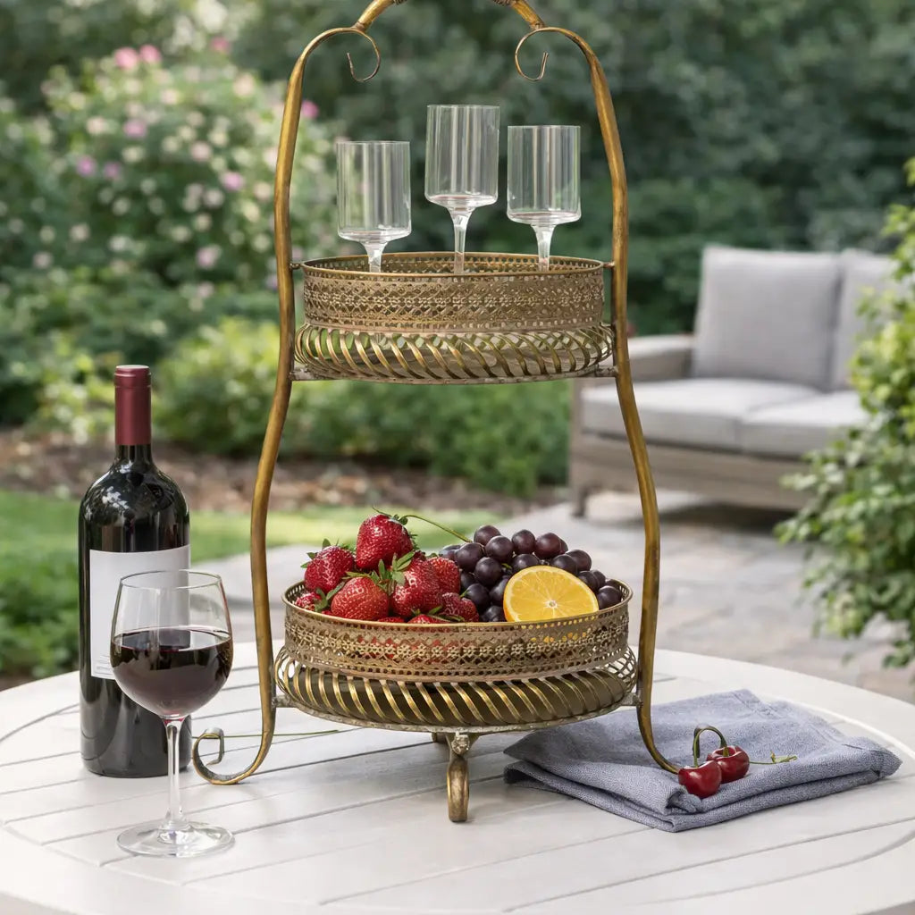 Vintage 2-Tier Metal Bar Cart Stand