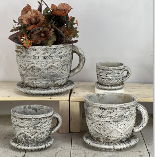 Cement Rustic Tea Cup Planter
