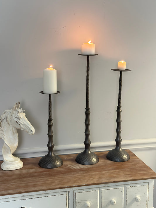Hammered Metal Pillar Candle Holder