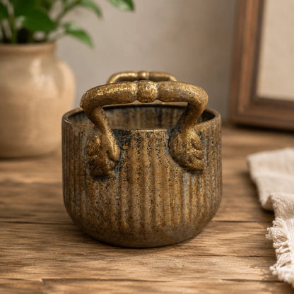Ribbed Metal Planter Set with Handles