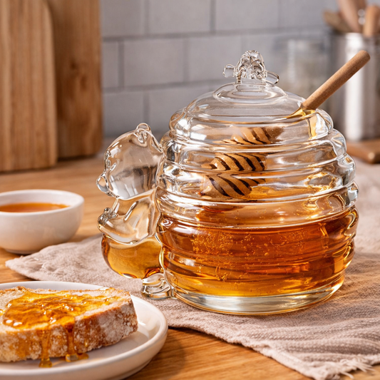 Glass Bear Honey Jar with Dipper Lid
