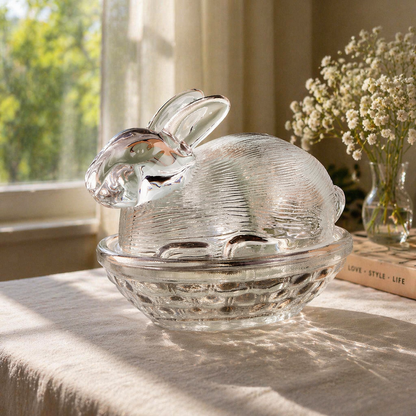 Glass Bunny Candy Dish with Lid