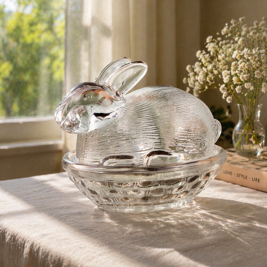 Glass Bunny Candy Dish with Lid