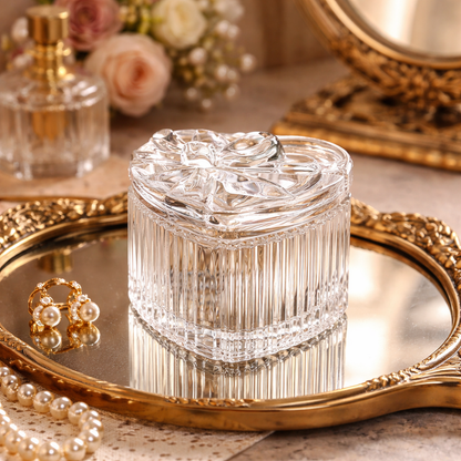 Crystal Glass Heart Storage Jar with Bowl Lid