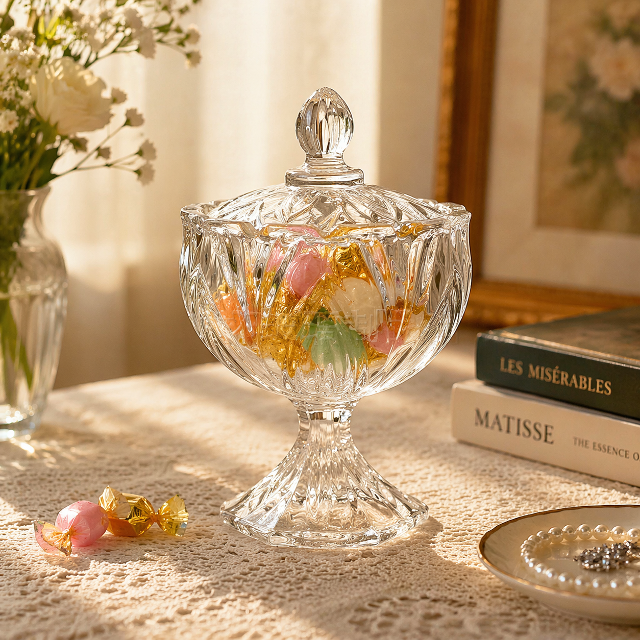 Glass Candy Jar with Lid & Pedestal Base
