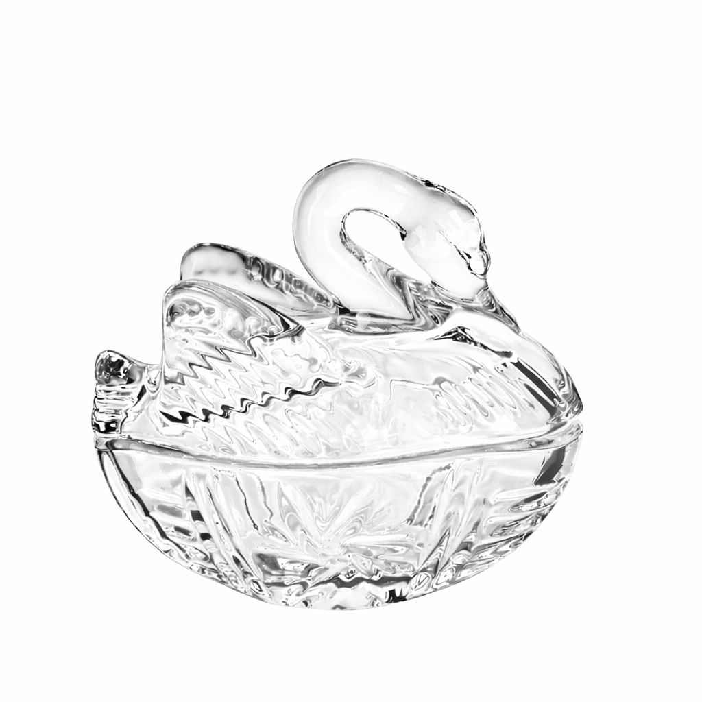 Crystal Glass Swan  Dish with Lid