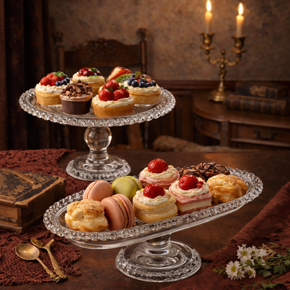 Crystal Glass Cake Stand Set
