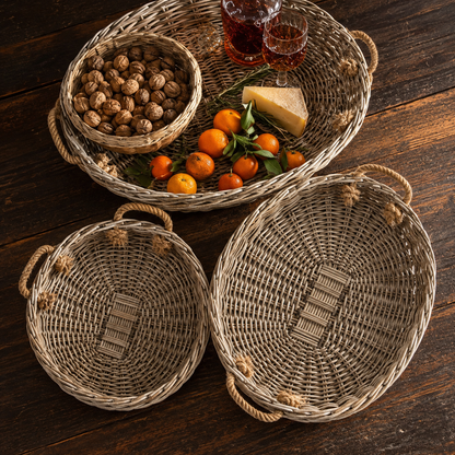 Oval Willow Trays with Jute Handles - Set of 3