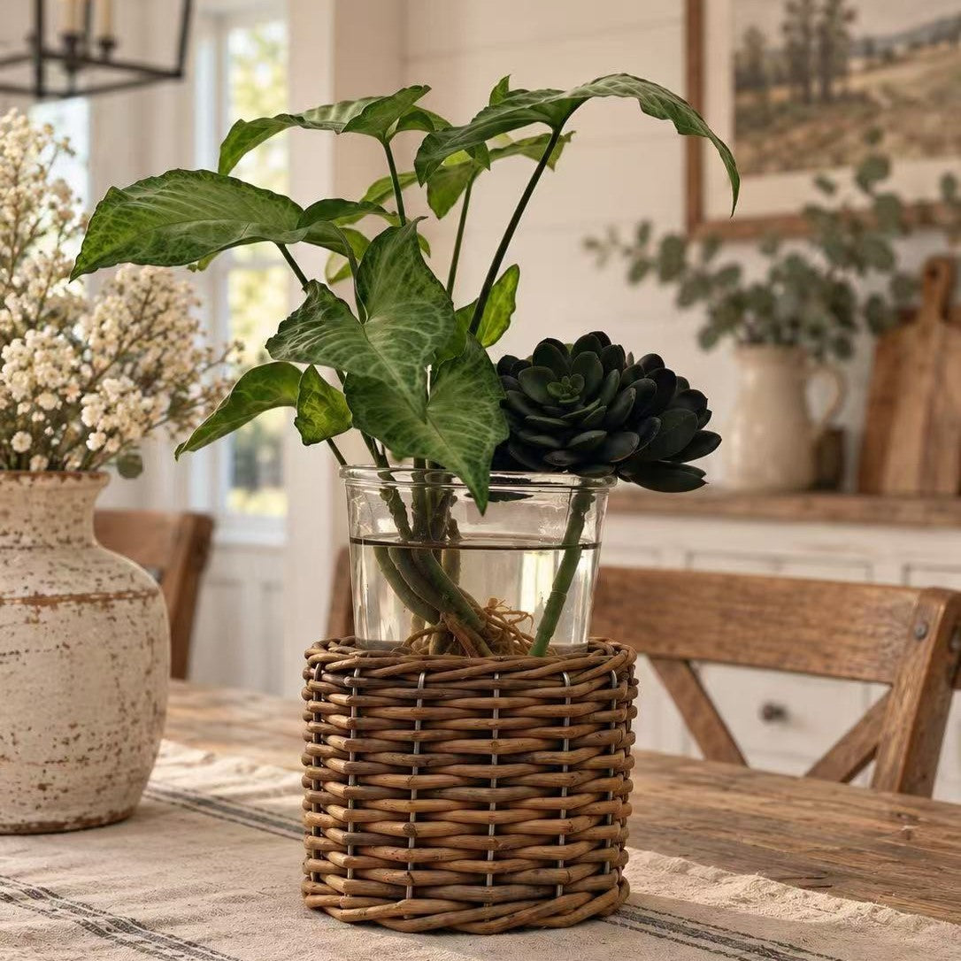 Glass Vase / Candle Holder with Wicker Base