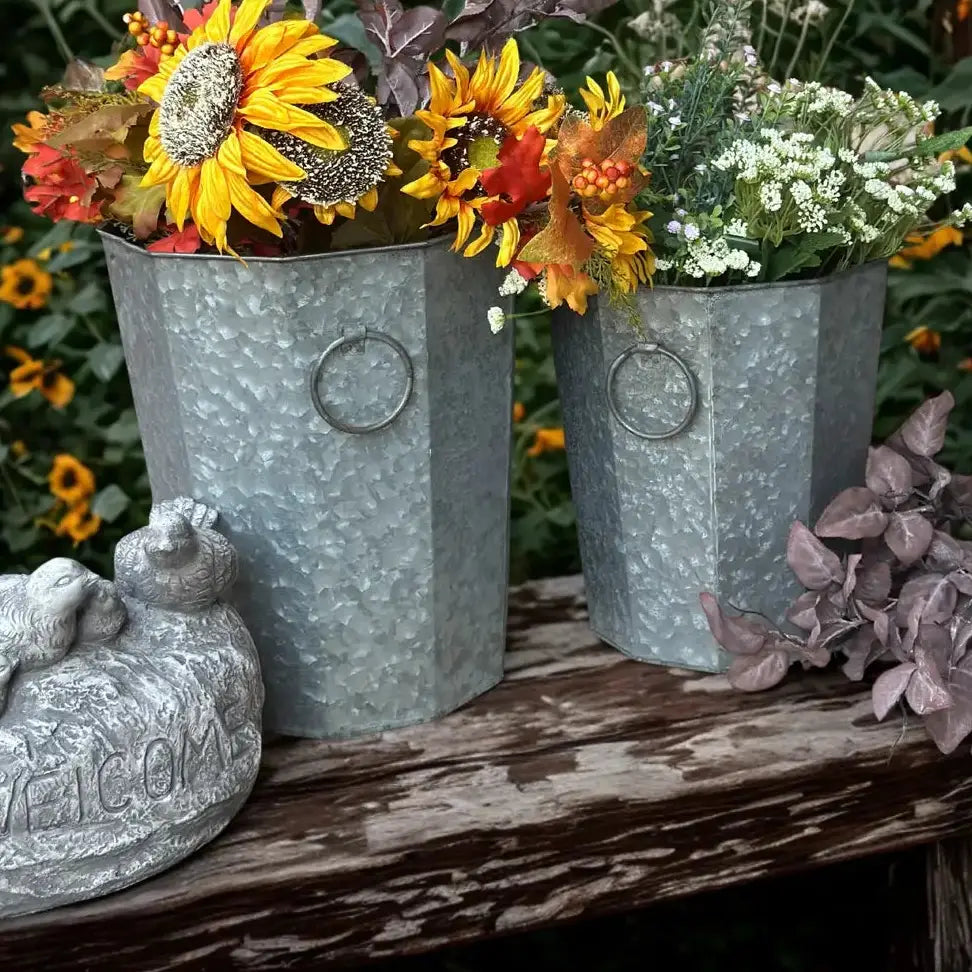 Beveled Zinc Planters With Handles