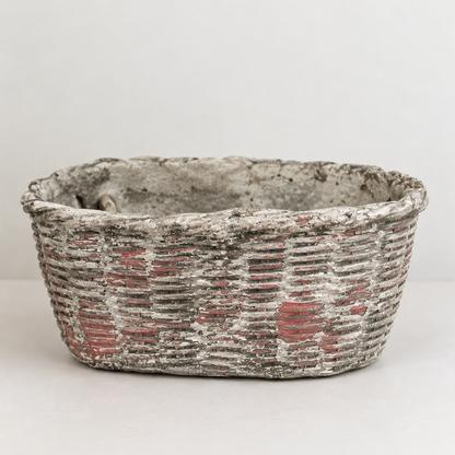 Large Concrete Oval Container with Basket Motif