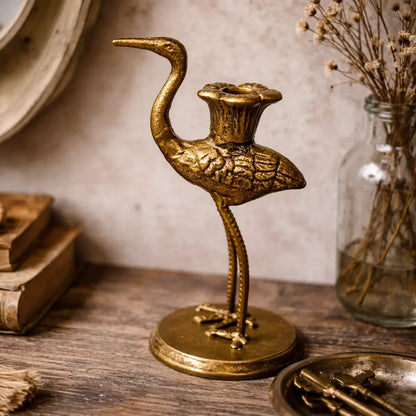 Crane Candle Holder with Antique Gold Finish