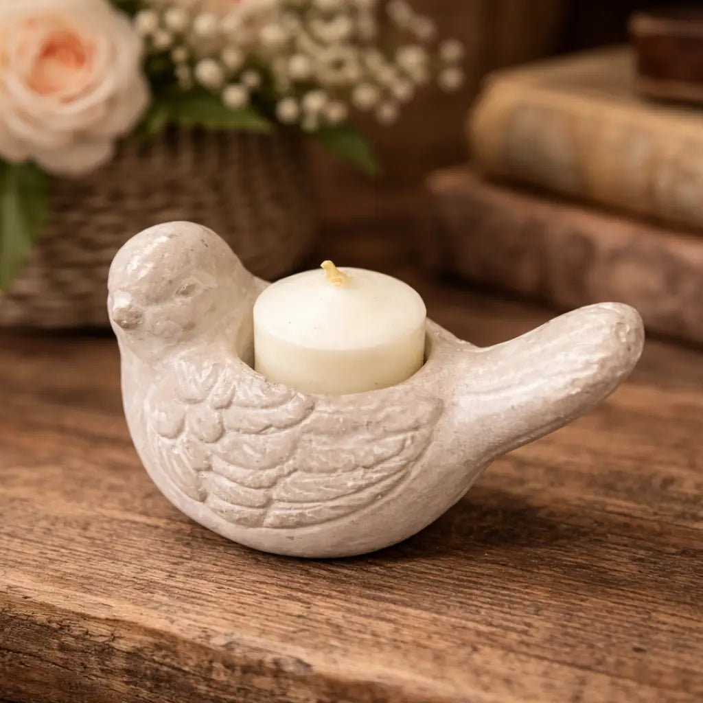CEMENT BIRD CANDLE HOLDER
